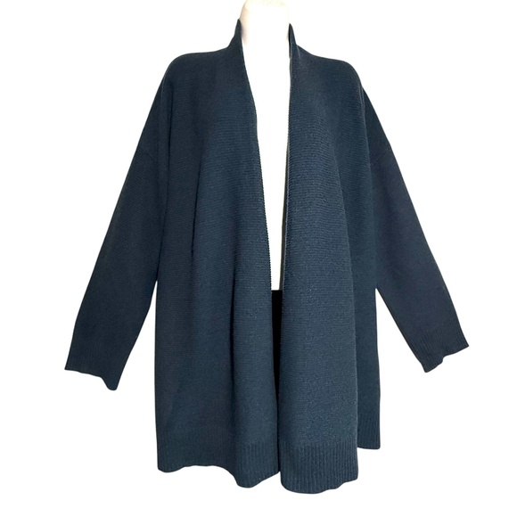 Eileen Fisher Cashmere Long Open Cardigan Sweater Jacket Size XL Dark Teal Blue - Picture 1 of 6